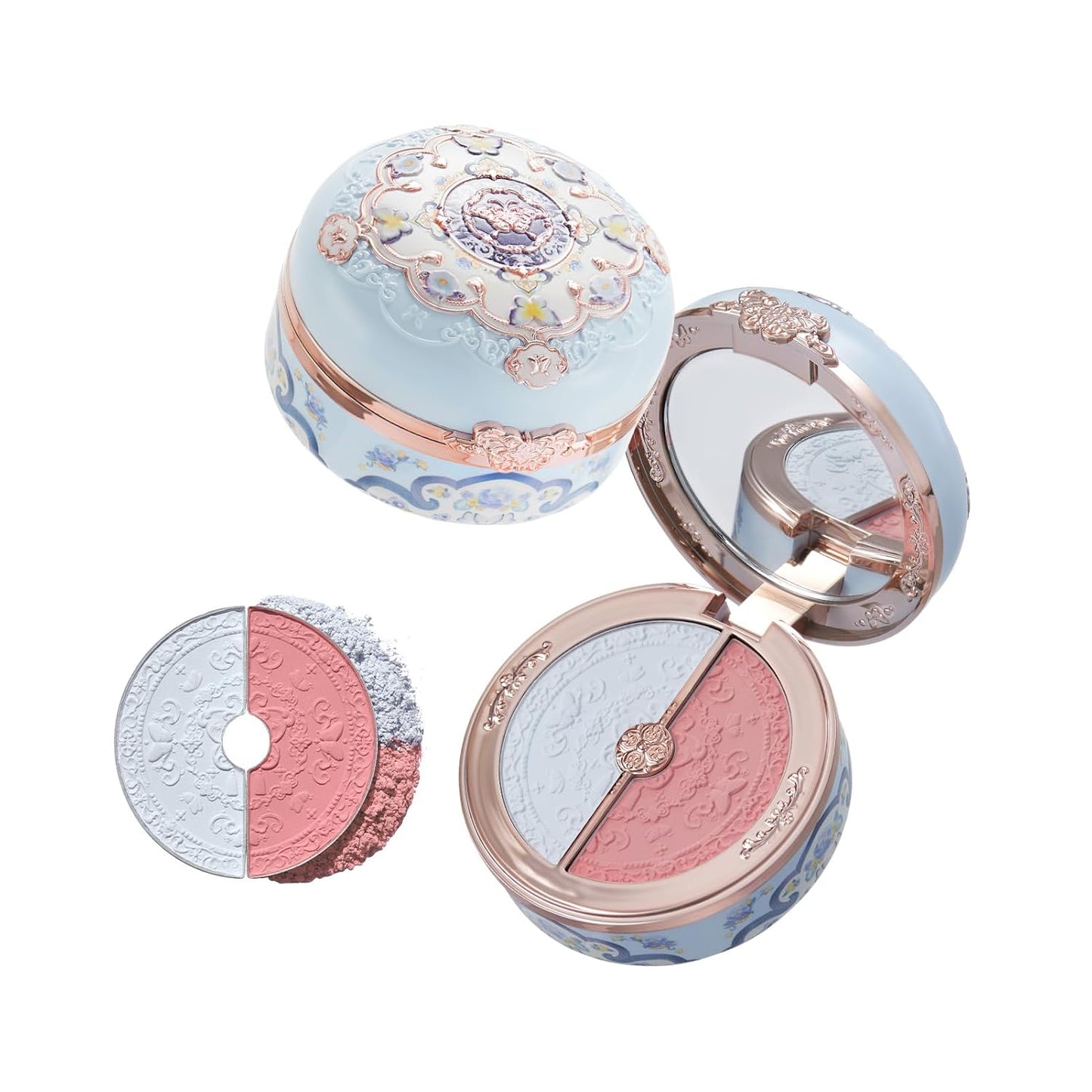 Butterfly Cloud Collar Rouge Box Blush & Contour Duo Powder,Brown+Nude Two Tone Matte Blush for Cheeks Bulidable & Blendable Palette,0.21 Oz(05 Pearwood)