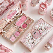 Strawberry Cupid Makeup Palette with pink matte and shimmer shades in a detailed embossed compact