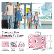 Pink girls makeup kit train case with handle, compact and portable cosmetic set for teens and beginners with 18-color eyeshadow and lip gloss