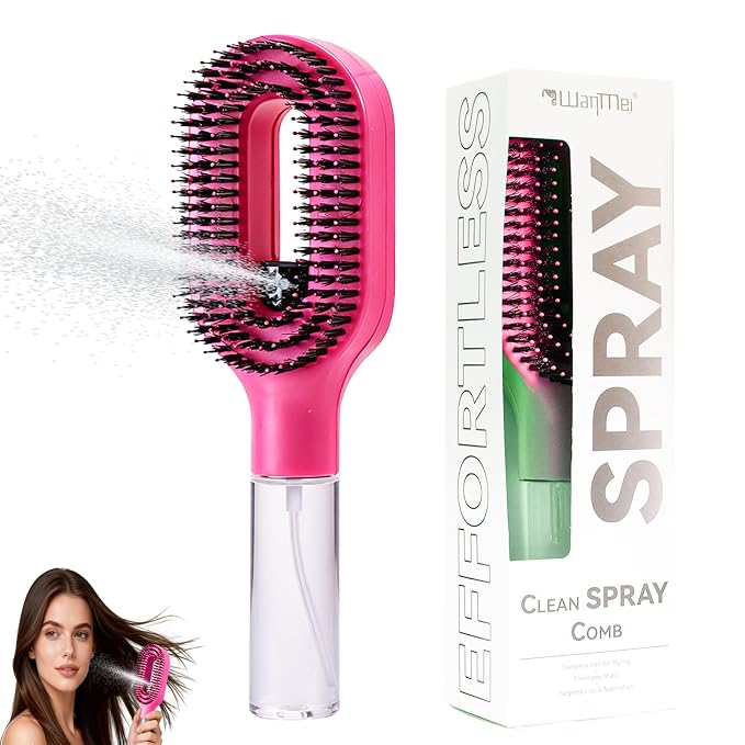 Cepillo de pelo rociador 2 en 1 – Cepillo de cerdas para masaje del cuero cabelludo húmedo y seco
