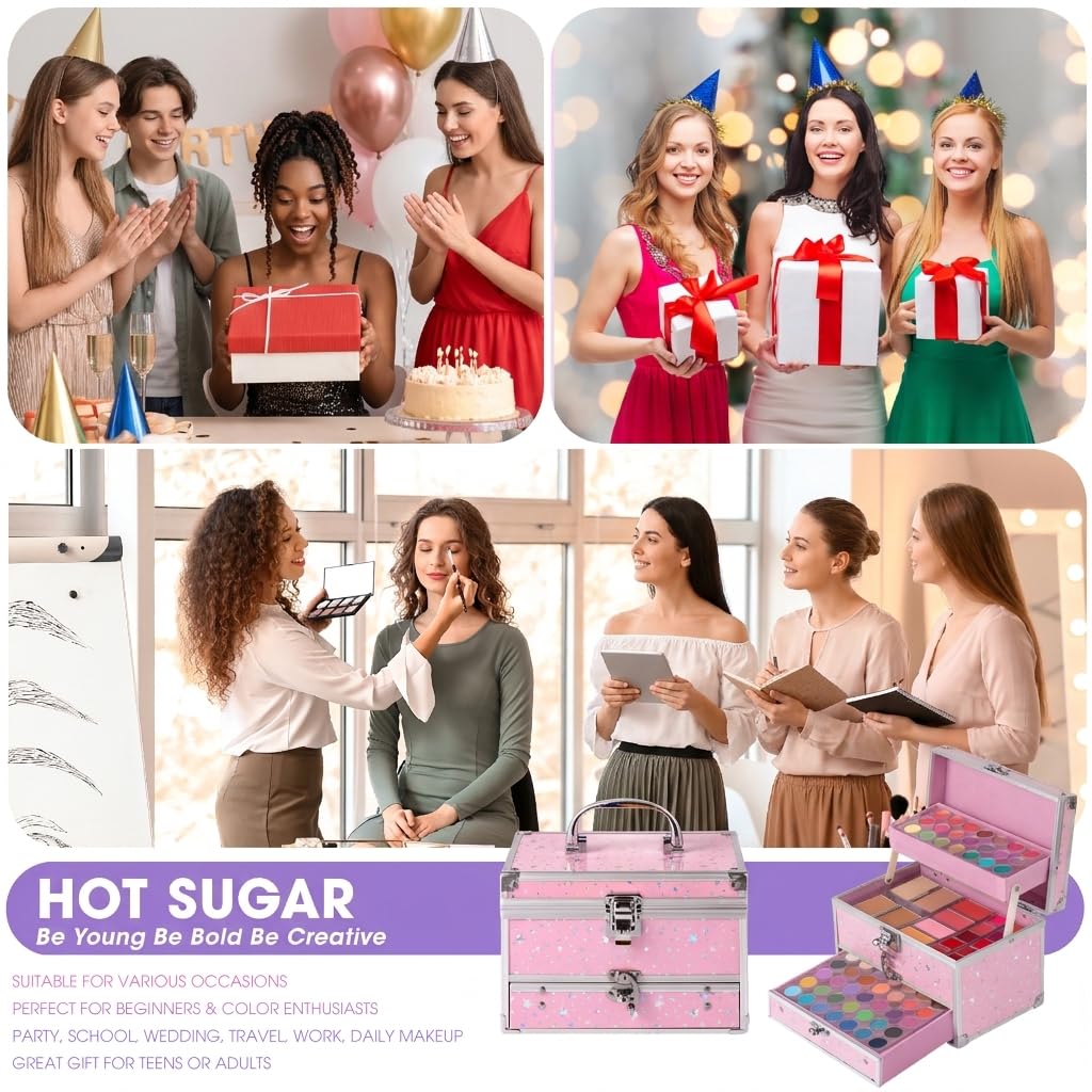 Makeup Kit for Teens with Train Case, Portable Beginner Makeup Gift Set, Makeup Beauty Kit for Girls (Pink)