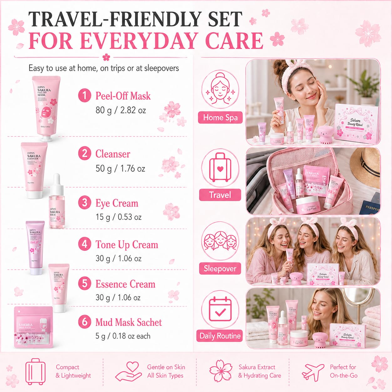 Japan Sakura Skin Care Set for Teen Girls, Skincare for Girls 10-12, Skin Care for Teens 10-12, Japanese Cherry Blossom Skin Care for Kids, Birthday & Mothers Day Gifts 30PCS