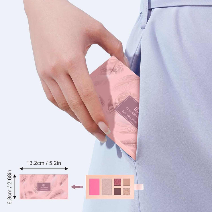 12-color makeup palette with eyeshadow, blush, and highlighter