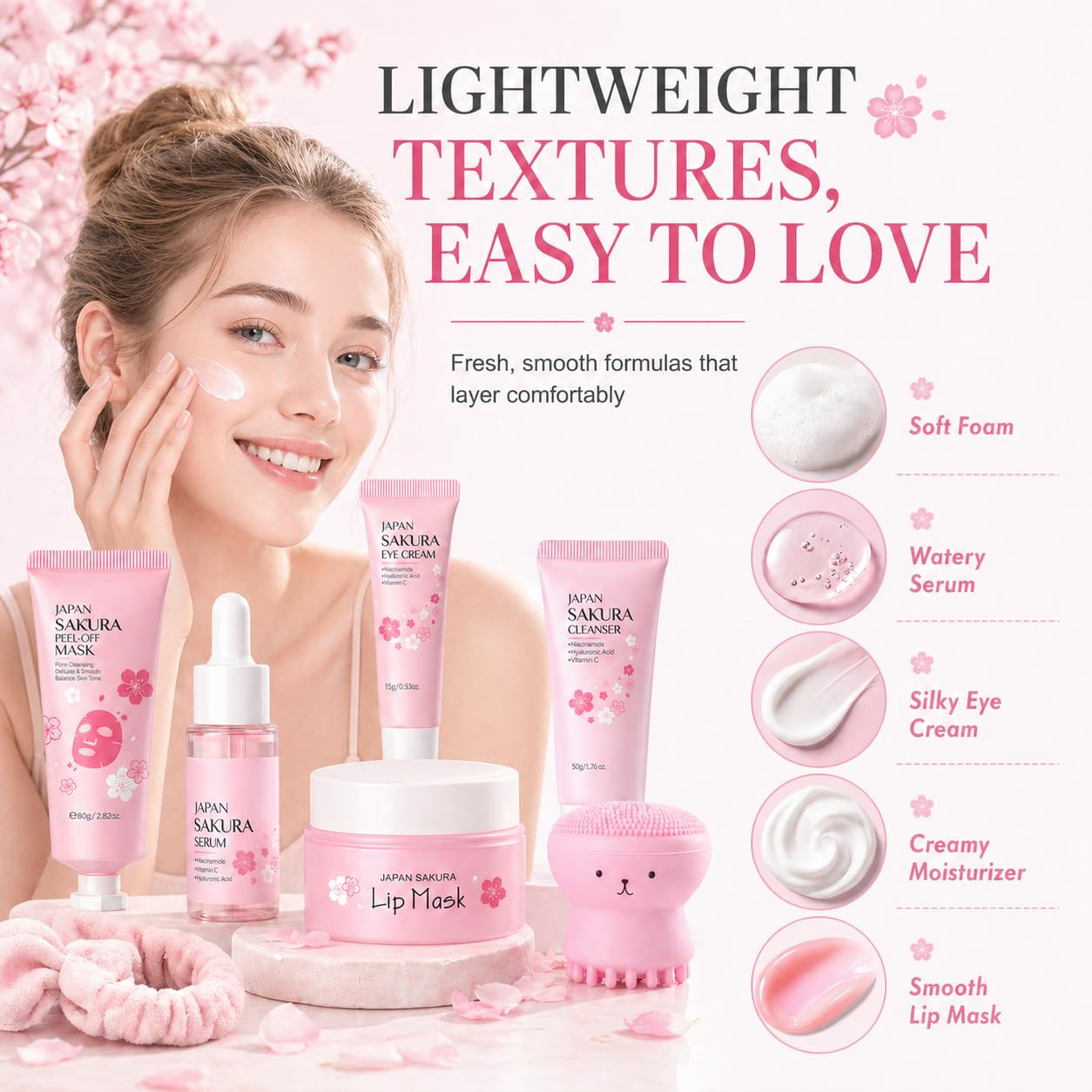 Japan Sakura Skin Care Set for Teen Girls, Skincare for Girls 10-12, Skin Care for Teens 10-12, Japanese Cherry Blossom Skin Care for Kids, Birthday & Mothers Day Gifts 30PCS