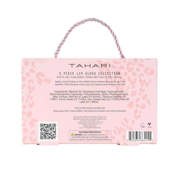 Tahari 5-Piece Lip Gloss Set with hydrating, high-shine formula in travel-friendly packaging