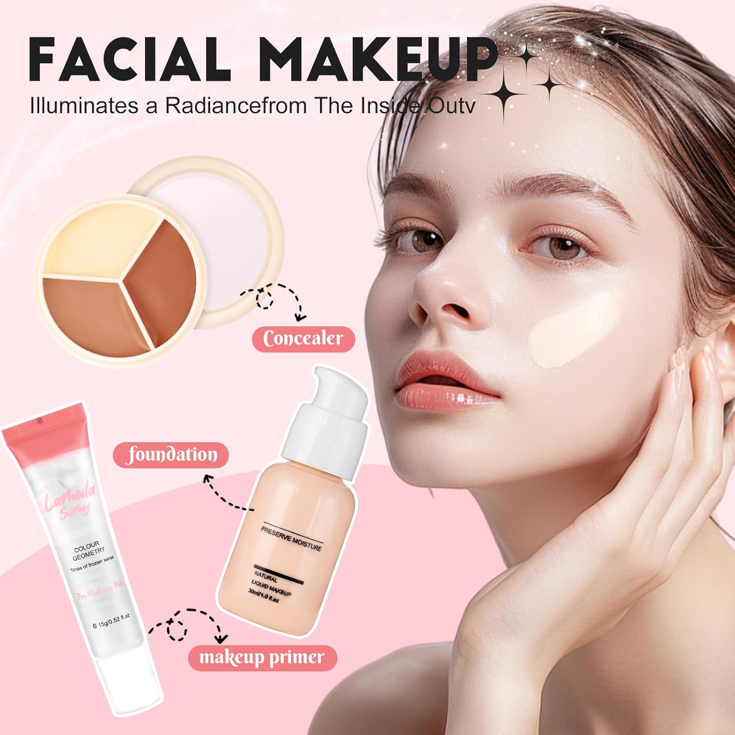 all-in-one makeup kit with foundation primer and concealer for teen girls facial makeup basic set