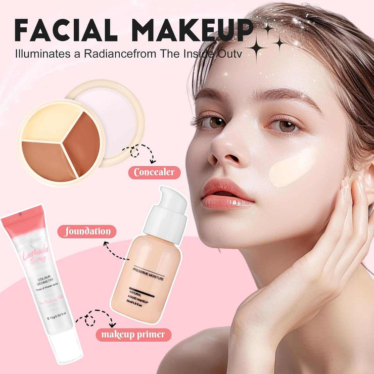 all-in-one makeup kit with foundation primer and concealer for teen girls facial makeup basic set