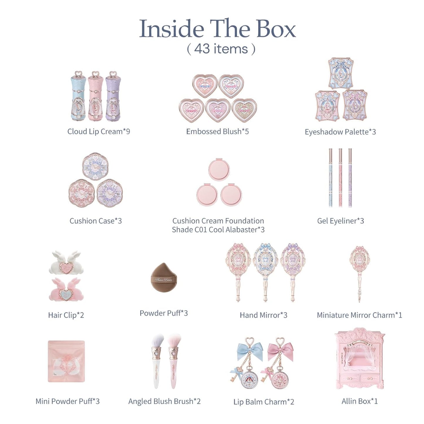 Bunny Garden All-In Box Set,All in One Full Cosmetics Makeup Kit,Perfect Easter Holiday Birthday Make up Gift(Cushion Cream Foundation C01)