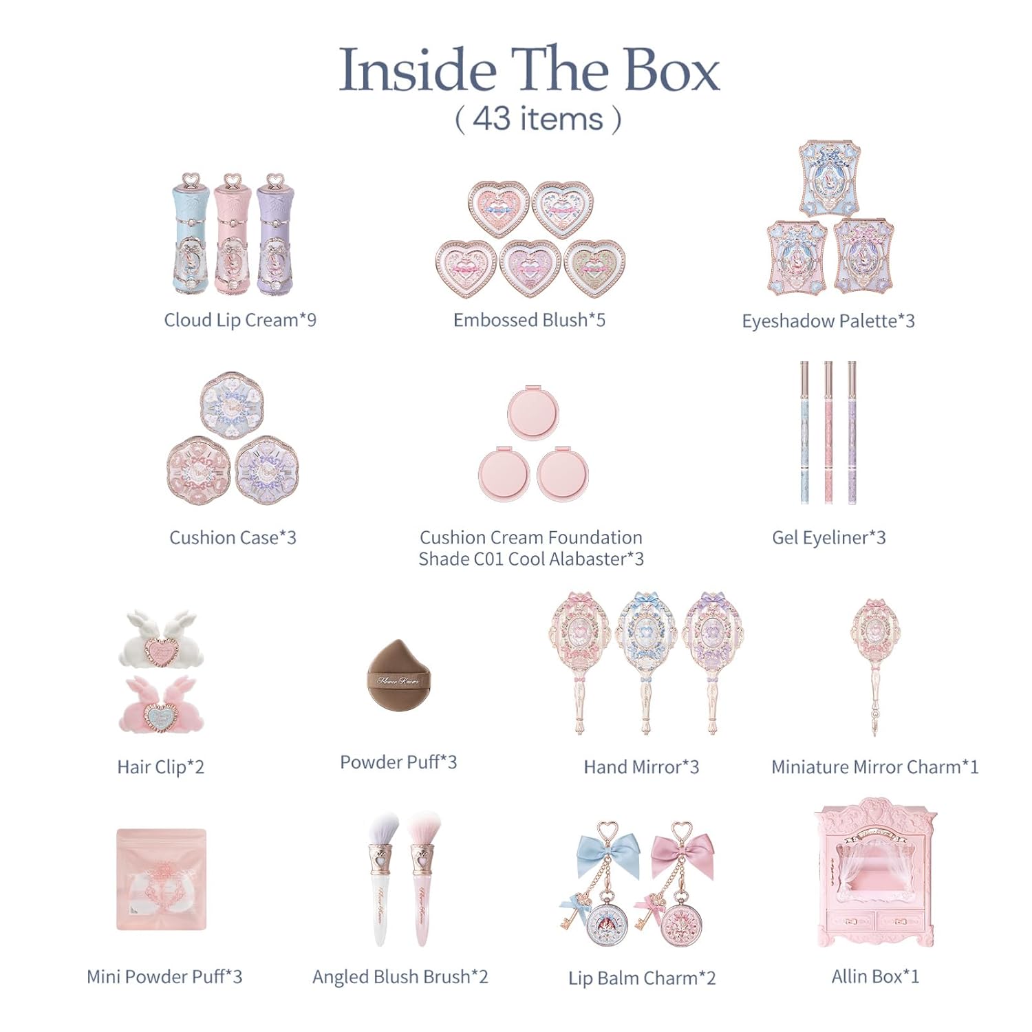 Bunny Garden All-In Box Set,All in One Full Cosmetics Makeup Kit,Perfect Easter Holiday Birthday Make up Gift(Cushion Cream Foundation C01)