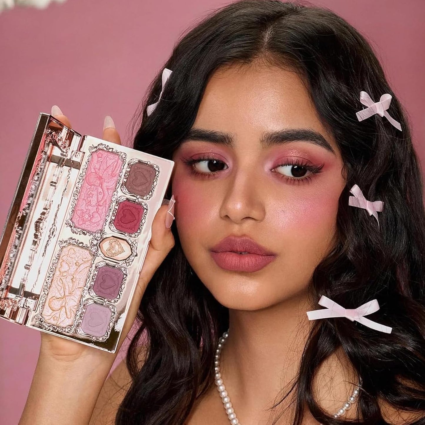 Strawberry Cupid Makeup Palette,Pink Face Makeup with 5 Matte + 2 Shimmer Shades,Blendable Smooth Cute All- In-One Make up Palette,0.49 Oz(02 Cupid'S Mischief)