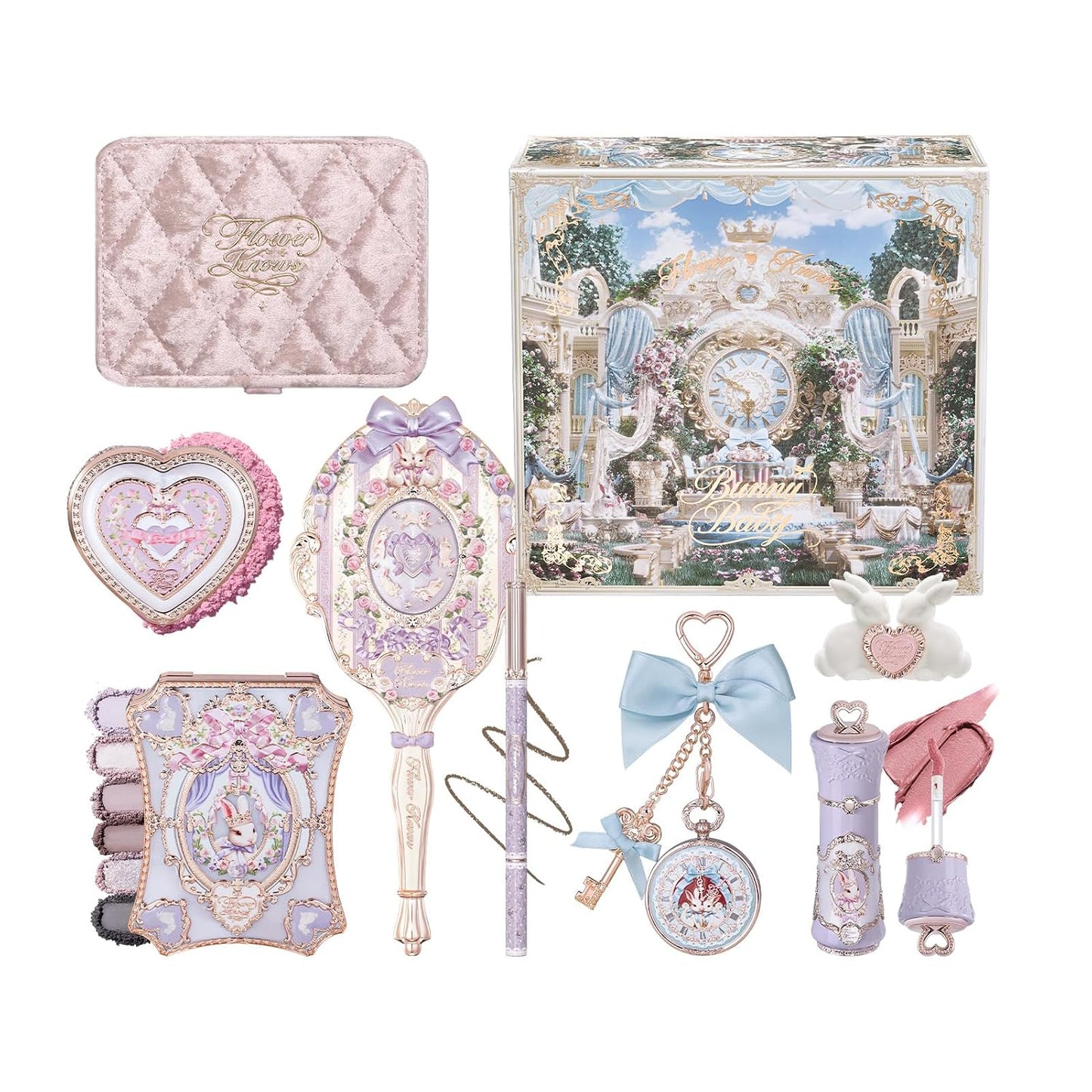 Bunny Garden Chromatic Harmony Gift Set, Sweet Berry Bunny Theme, Collectible Pink 9-Piece Beauty Box with Lip Cream, Blush, Eyeshadow, Gel Eyeliner, Mirror & Tools
