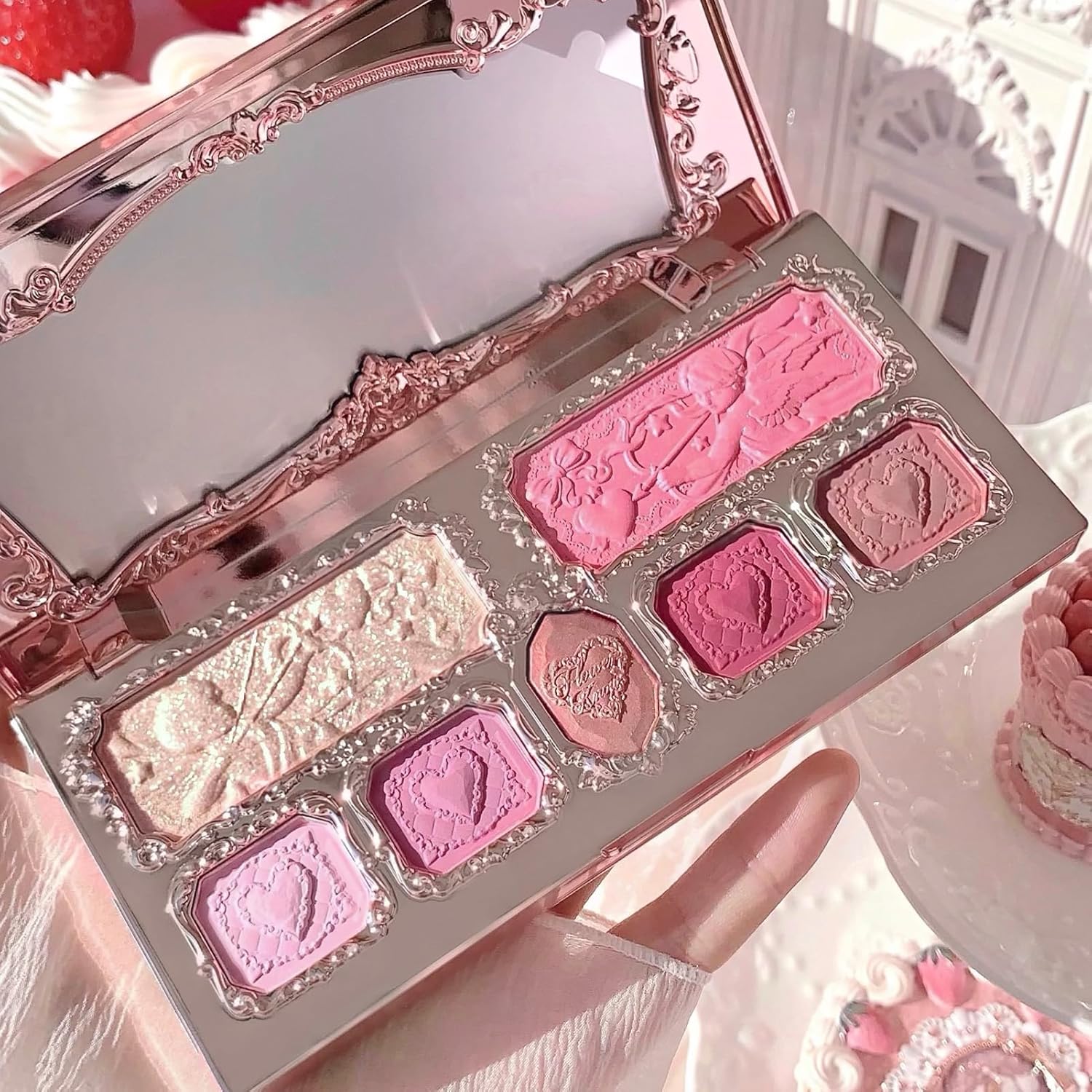 Strawberry Cupid Makeup Palette,Pink Face Makeup with 5 Matte + 2 Shimmer Shades,Blendable Smooth Cute All- In-One Make up Palette,0.49 Oz(02 Cupid'S Mischief)