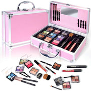 Beginner Makeup Kit for Teen,Makeup Set for Girl Women,Beginner Makeup Kit with Cosmetic Train Case Included 32 Colors Eyeshadow Blush Contour Lip Gloss Lip Liner Mascara Eyeliner Mirror