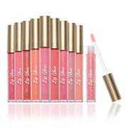 Lip Gloss Collection with shiny, hydrating, long-lasting rosy and nude shades in sleek gold-capped tubes