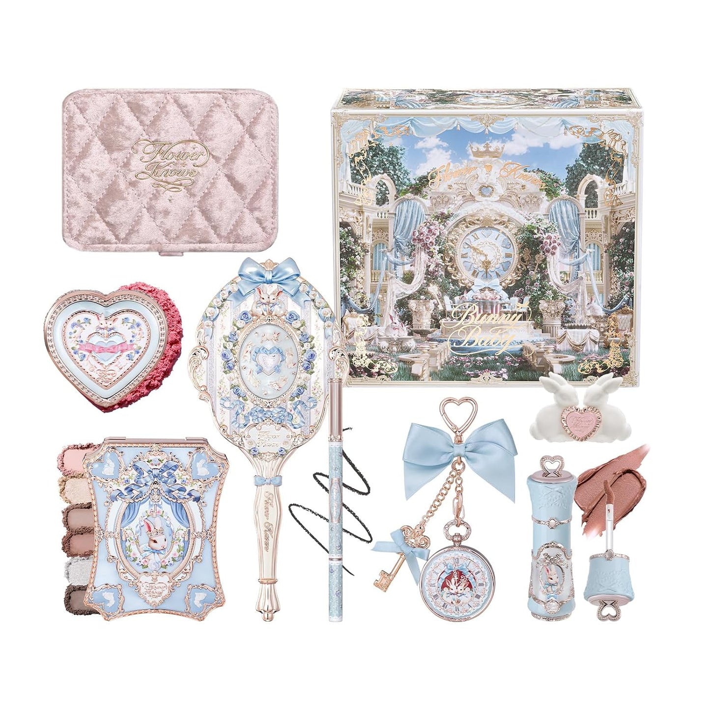 Bunny Garden Chromatic Harmony Gift Set, Sweet Berry Bunny Theme, Collectible Pink 9-Piece Beauty Box with Lip Cream, Blush, Eyeshadow, Gel Eyeliner, Mirror & Tools