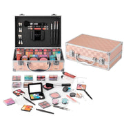 Makeup Kit for Teen Girls with eyeshadow, lip balm, blush, lip gloss, brushes, pencils, and mirror in a sturdy aluminum case