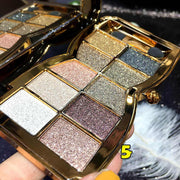 10-Color Eyeshadow Palette with highly pigmented gold glitter shimmer shades in compact case