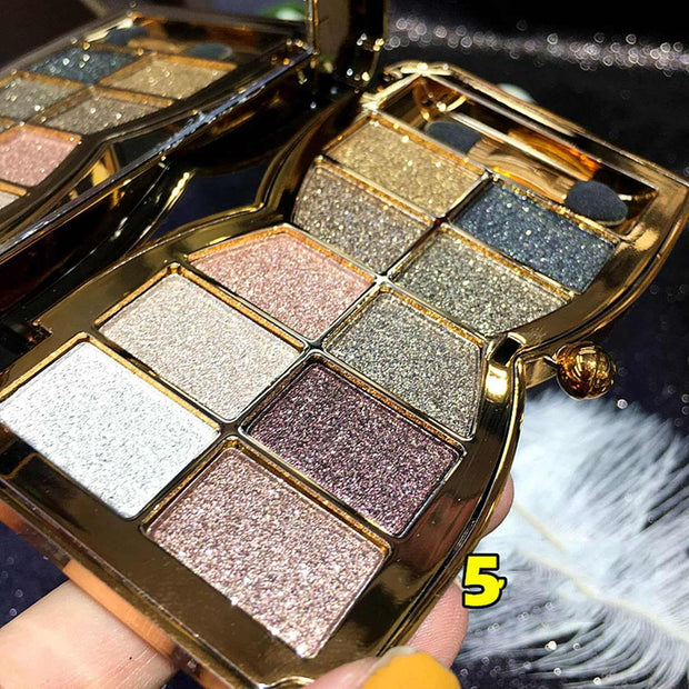 10-Color Eyeshadow Palette with highly pigmented gold glitter shimmer shades in compact case