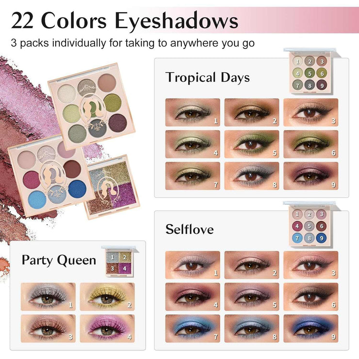 Girls makeup kit eyeshadow palette with 22 vibrant colors for teens and beginners in pink case