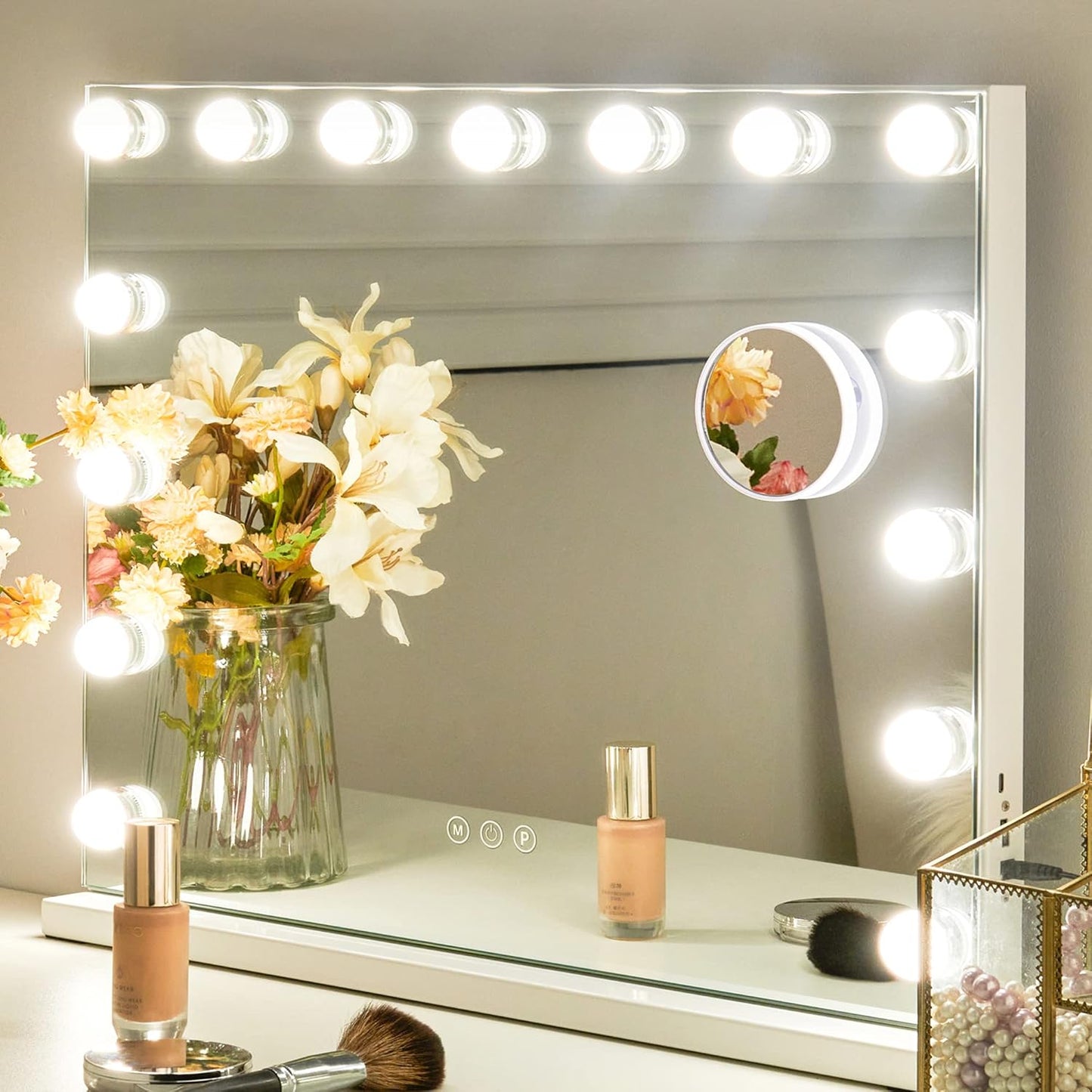 Makeup Vanity Mirror with Lights, Hollywood Makeup Mirror with Dimmable 12 LED Lights, Smart Touch with 3 Colors Adjustment and Rotation-Free