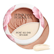 Physicians Formula Rosé All Day Set & Glow compact with rose design and creamy highlighter makeup product