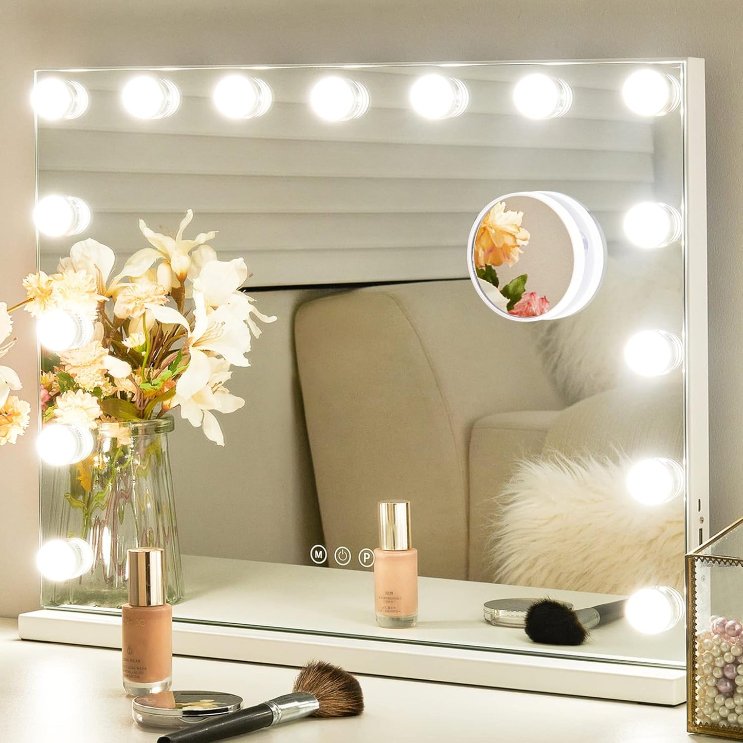 Makeup Vanity Mirror with Lights, Hollywood Makeup Mirror with Dimmable 12 LED Lights, Smart Touch with 3 Colors Adjustment and Rotation-Free