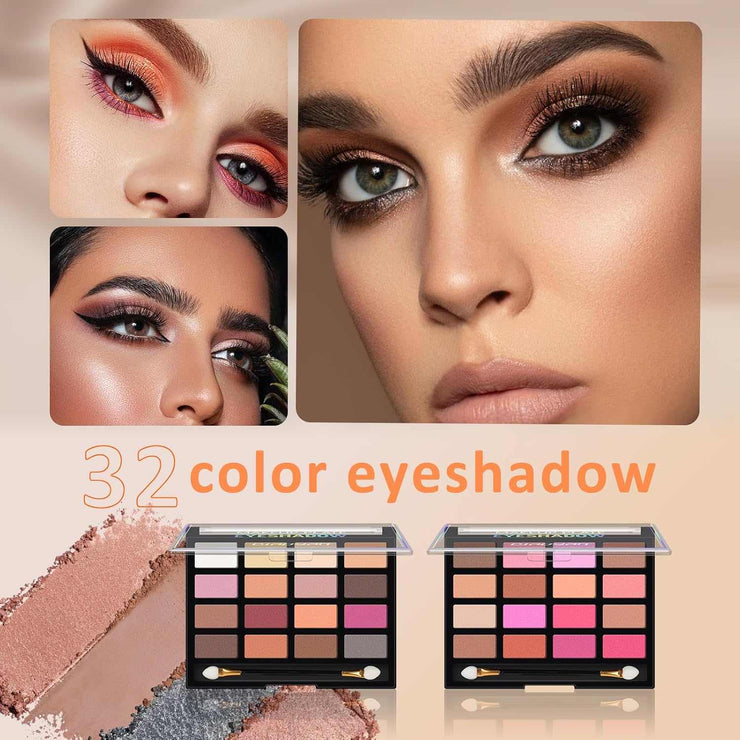 All-in-One Makeup Kit with 32 color eyeshadow palette for versatile eye looks