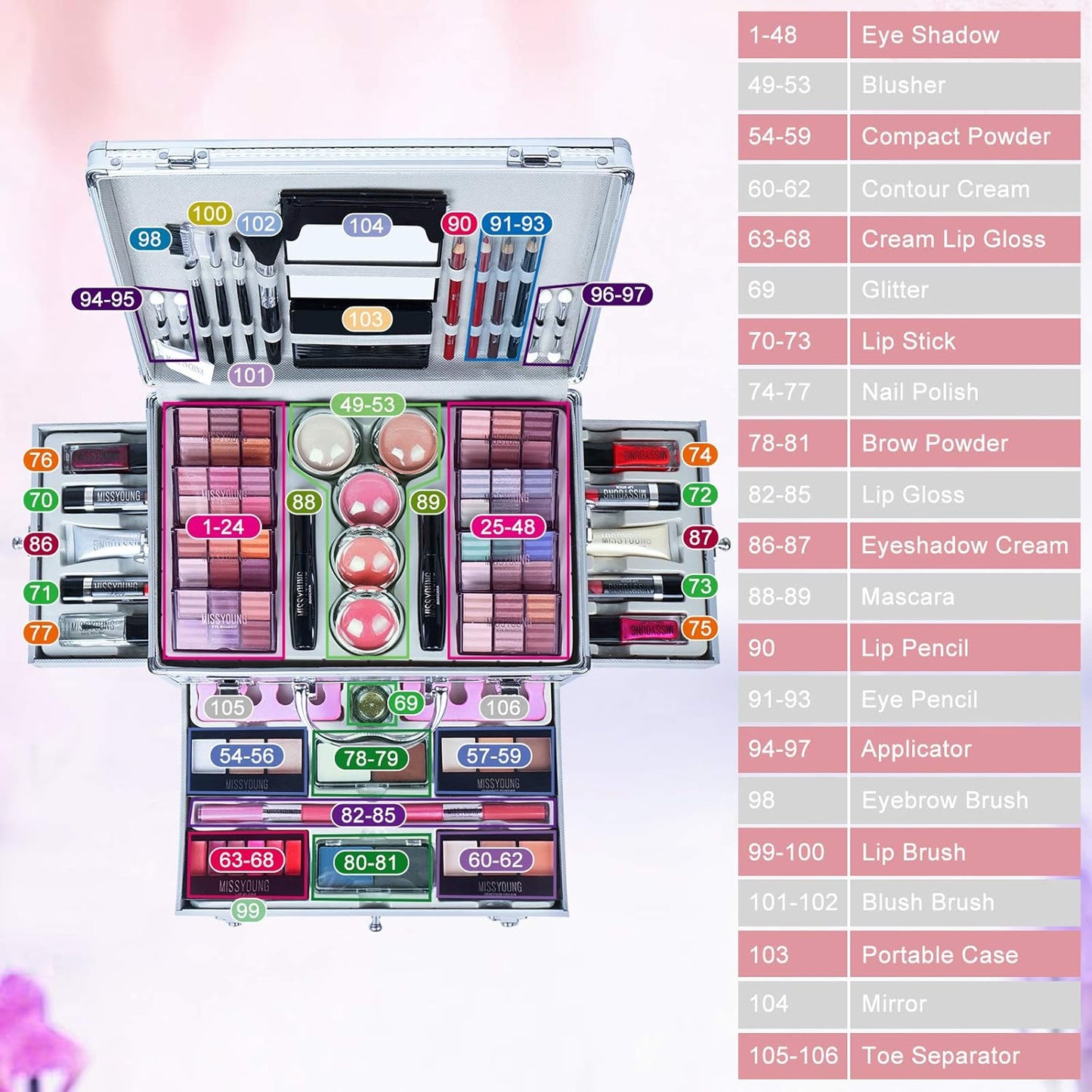 All-In-One Makeup Kit Gift Set Women Full Set Carry All Professional Make up Kit with Makeup Bag Lipgloss Lipstick Concealer Blush Foundation Face Powder Eyeshadow Palette Cosmetic Palette #2