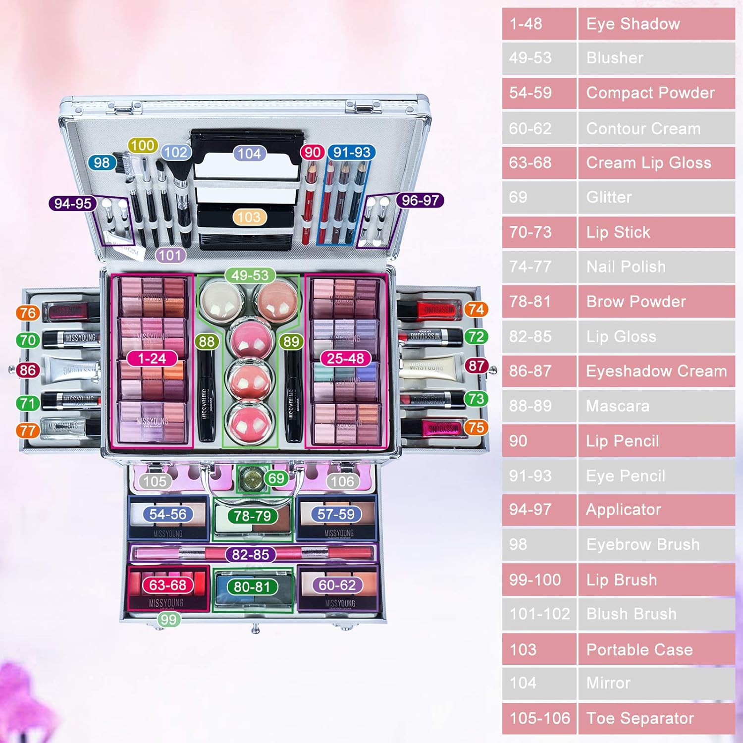 All-In-One Makeup Kit Gift Set Women Full Set Carry All Professional Make up Kit with Makeup Bag Lipgloss Lipstick Concealer Blush Foundation Face Powder Eyeshadow Palette Cosmetic Palette #2