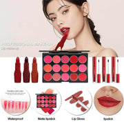 All In One Makeup Set with waterproof matte lipstick, lip gloss, and vibrant lip colors for professional makeup looks