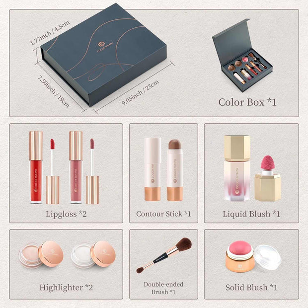 Face Makeup Kits, Makeup Gift Sets for Girls Make up Gift Sets for Women with Lipgloss Liquid Blush Solid Blusher Highlighters Contour Stick and Double-Ended Brush -Special Edition