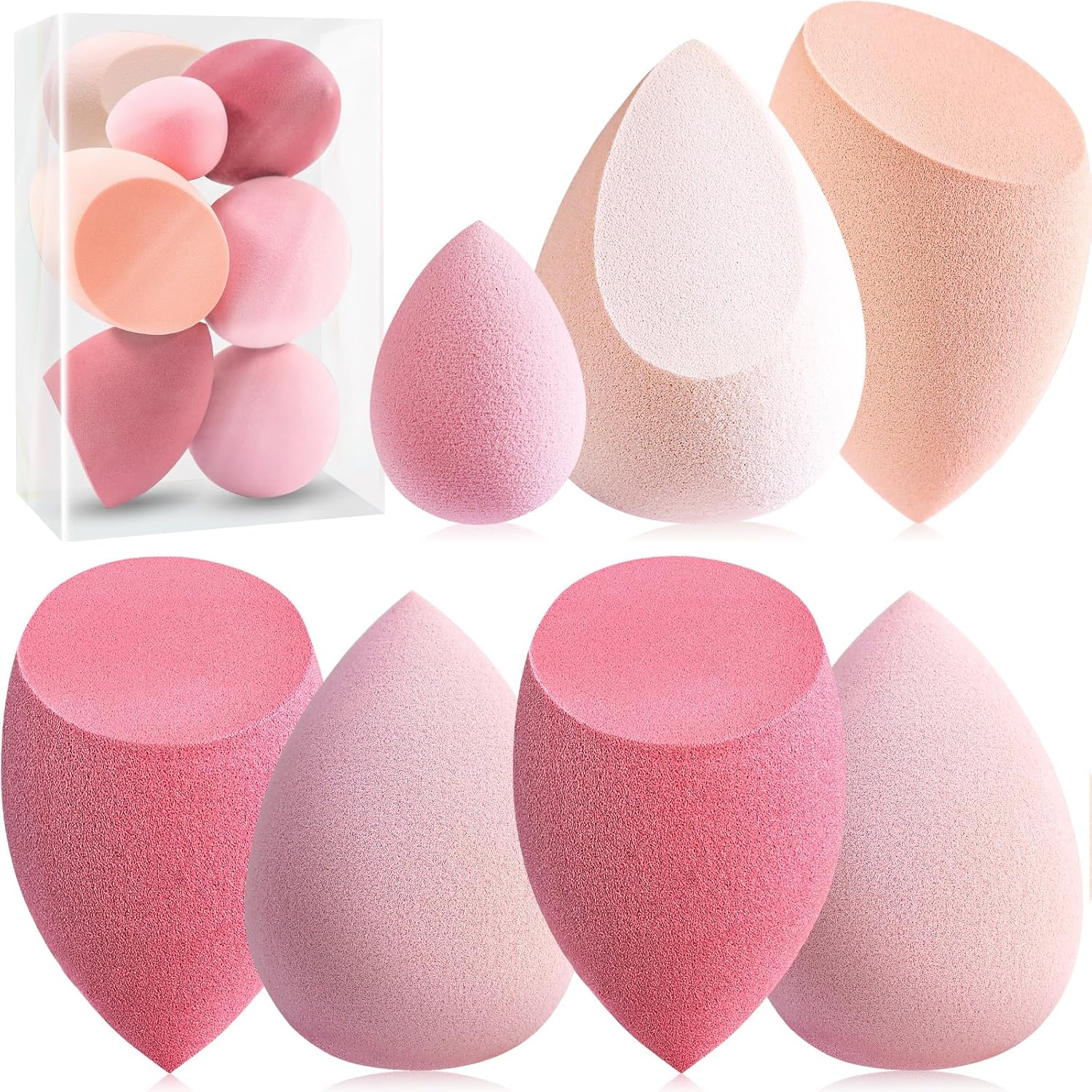 Makeup Sponge Set  Blender Sponges 7 Pcs for Liquid, Cream, and Powder, Latex Free, Multi Colored Beauty Sponges with 1 Mini Sponge, Vegan & Cruelty-Free