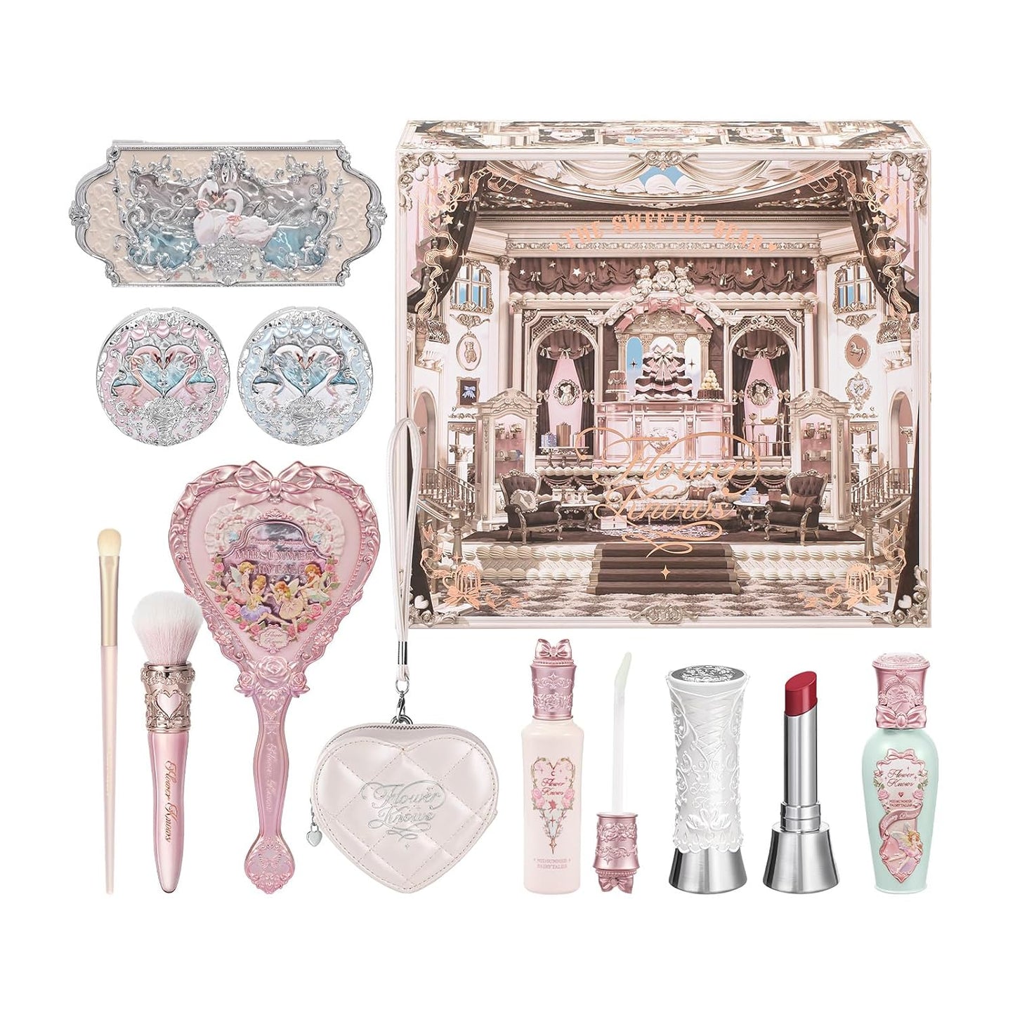 Cake Charm Set,Strawberry Cupid 12-Piece Makeup Gift Box Set,Lip Cream+Liquid Blush+Makeup Palette+Hand Mirror+Solid Perfume+Hair Clip+Cushion Powder Puff+Eyeshadow Brush+Gift Box