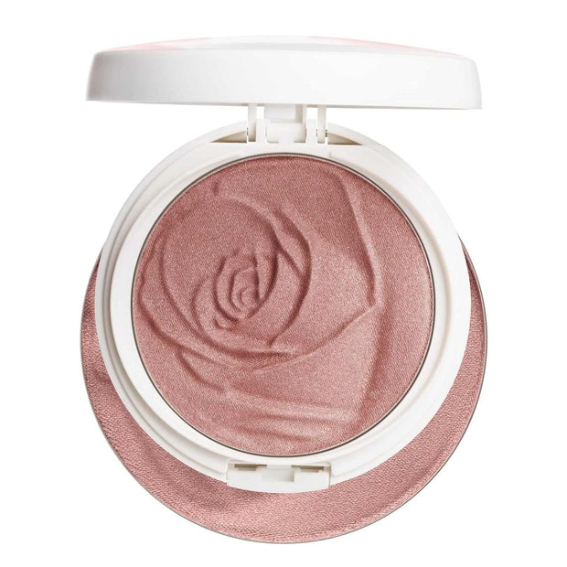 Rosé All Day Set shimmering rose-embossed blush compact with elegant white casing