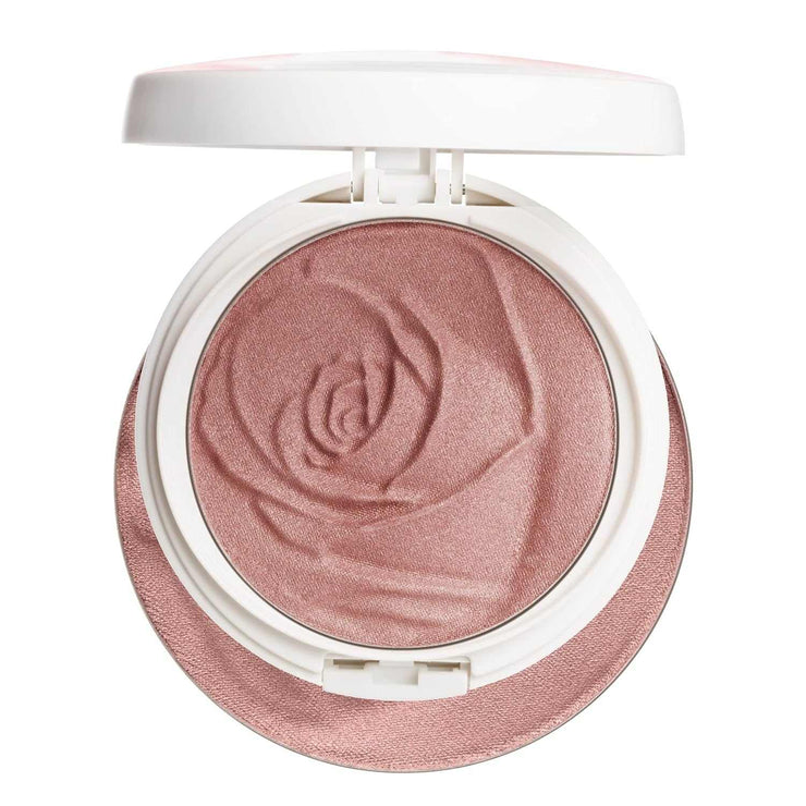 Rosé All Day Set shimmering rose-embossed blush compact with elegant white casing