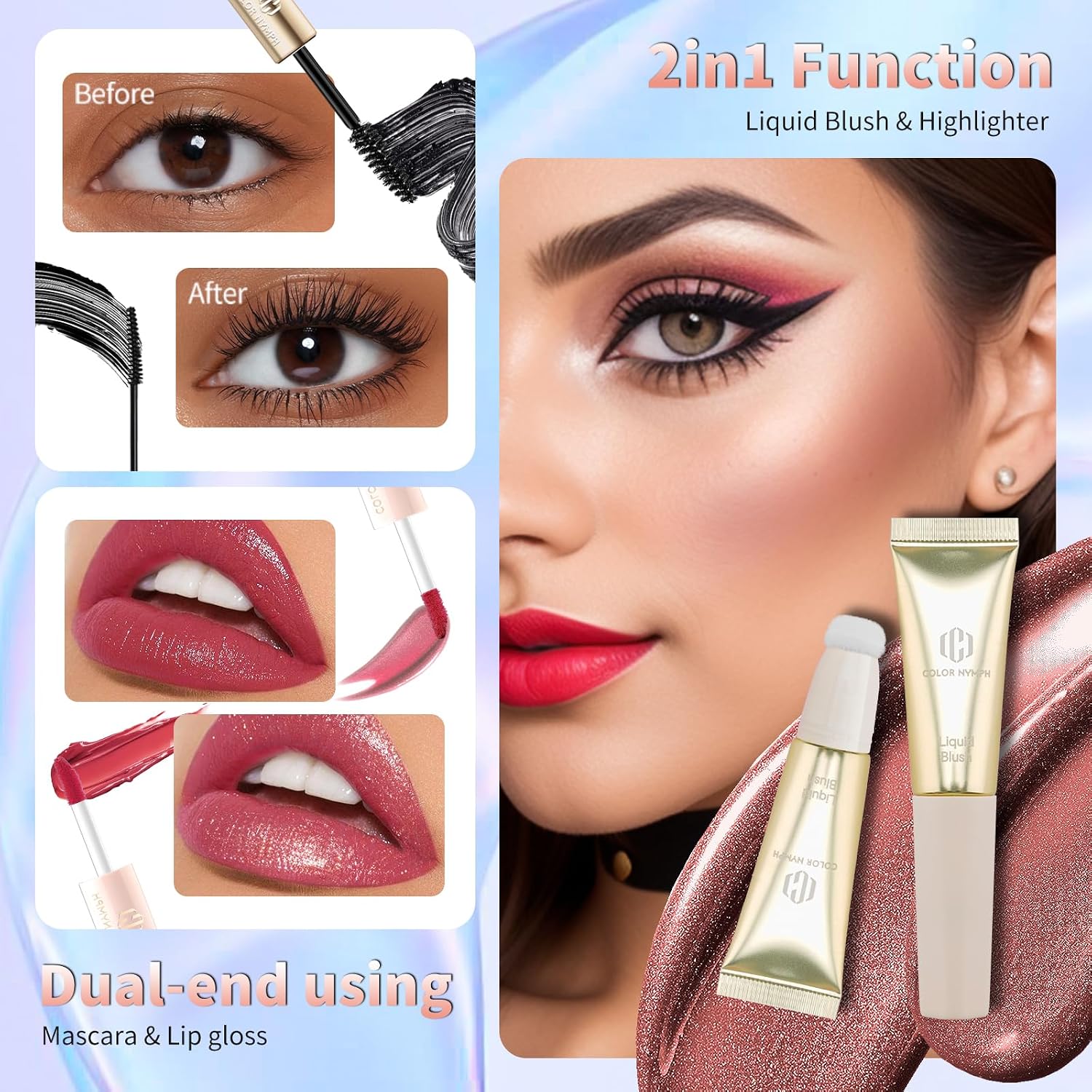 Makeup Kit for Women, Girls Beginner All in One Makeup Set with Sequin Bag, 9-Color Eyeshadow Palette, Lip Gloss, Eyeliner, Mascara - Orange Blue, Sparkling Party Wedding Evening Bag