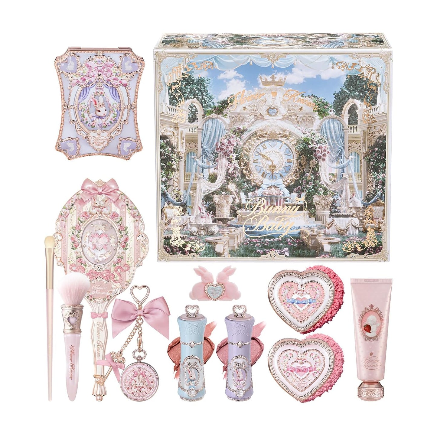 Cake Charm Set,Strawberry Cupid 12-Piece Makeup Gift Box Set,Lip Cream+Liquid Blush+Makeup Palette+Hand Mirror+Solid Perfume+Hair Clip+Cushion Powder Puff+Eyeshadow Brush+Gift Box