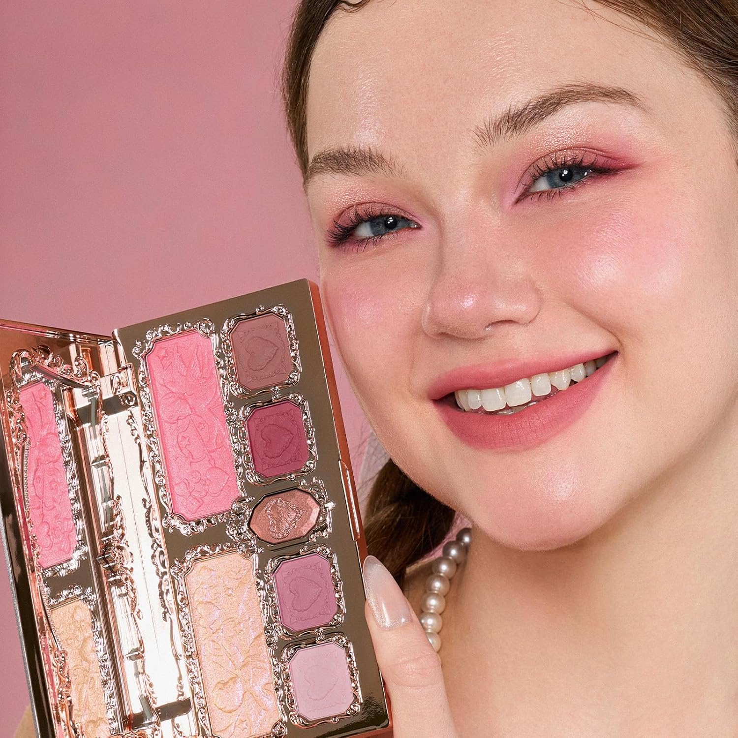Strawberry Cupid Makeup Palette,Pink Face Makeup with 5 Matte + 2 Shimmer Shades,Blendable Smooth Cute All- In-One Make up Palette,0.49 Oz(02 Cupid'S Mischief)