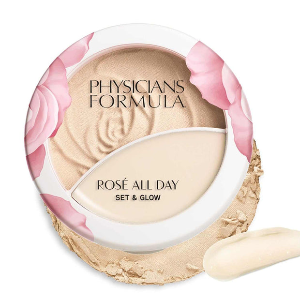 Physicians Formula Rosé All Day Set & Glow highlighter and makeup powder with floral packaging