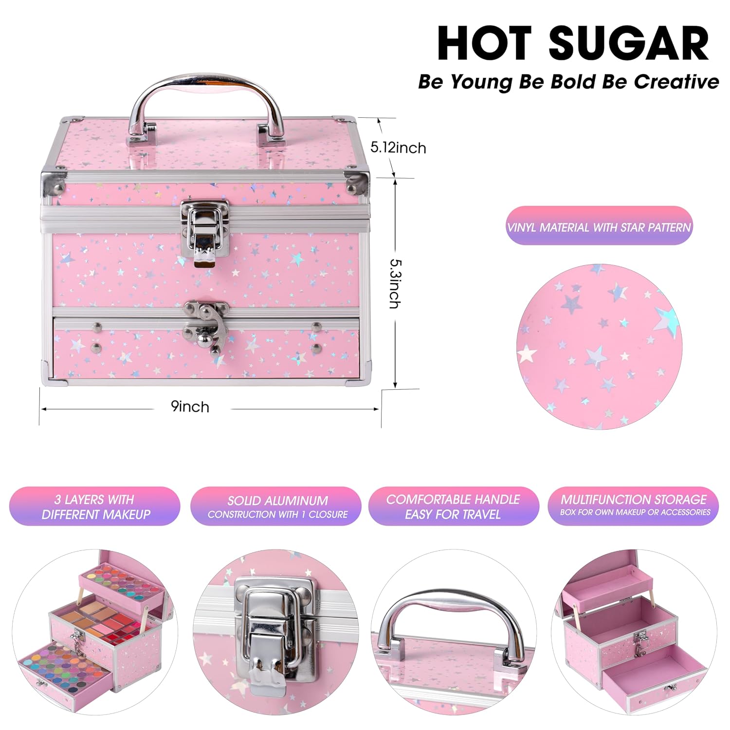 Makeup Kit for Teens with Train Case, Portable Beginner Makeup Gift Set, Makeup Beauty Kit for Girls (Pink)