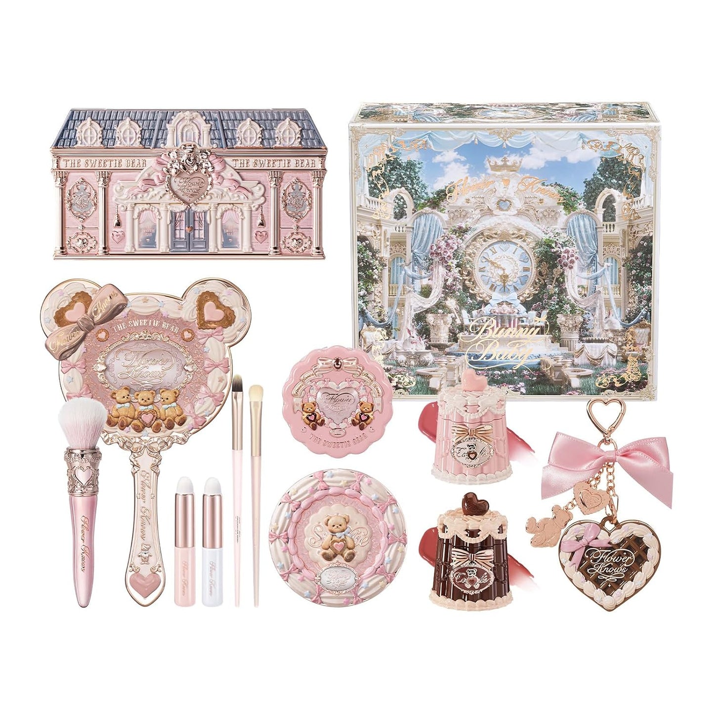 Cake Charm Set,Strawberry Cupid 12-Piece Makeup Gift Box Set,Lip Cream+Liquid Blush+Makeup Palette+Hand Mirror+Solid Perfume+Hair Clip+Cushion Powder Puff+Eyeshadow Brush+Gift Box