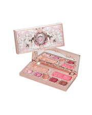 Strawberry Cupid Makeup Palette with 7 pink shades including matte and shimmer for eyes, cheeks, and face in a compact rose gold case with mirror
