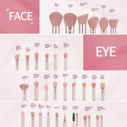 Professional makeup tools kit with 30 brushes for face and eye, including foundation, powder, contouring, blending, and eyebrow brushes, designed for precise and flawless makeup application.