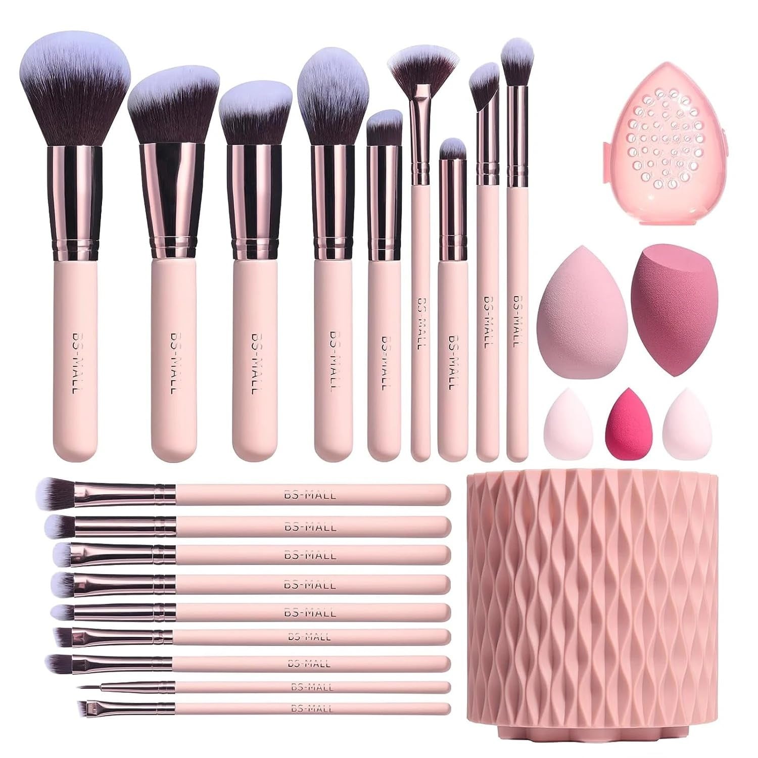 Juego Profesional de Pinceles de Maquillaje de Alta Calidad (18 Piezas) + 5 Esponjas y Estuche Rosa - Ideal para Base, Corrector, Polvo y Sombras de Ojos