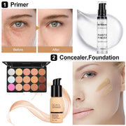 Makeup set for teens and adults with primer, concealer, foundation, and eyeshadow palette for flawless skin and coverage