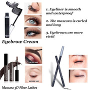 All-in-One Makeup Kit with eyeliner, mascara, eyebrow cream, and pencils for vibrant eyes and long-lasting wear