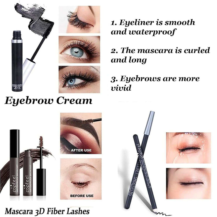 All-in-One Makeup Kit with eyeliner, mascara, eyebrow cream, and pencils for vibrant eyes and long-lasting wear