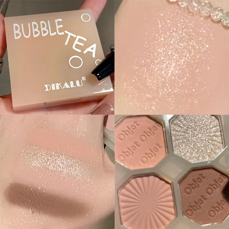 Paleta de Sombras de Ojos Té de Leche 3/4 Colores – Resaltador Profesional de Larga Duración