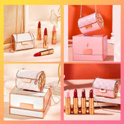 Velvet Matte Lipstick Set with 4 colors and chain leather pouch, waterproof and long-lasting matte lipsticks in elegant gift packaging