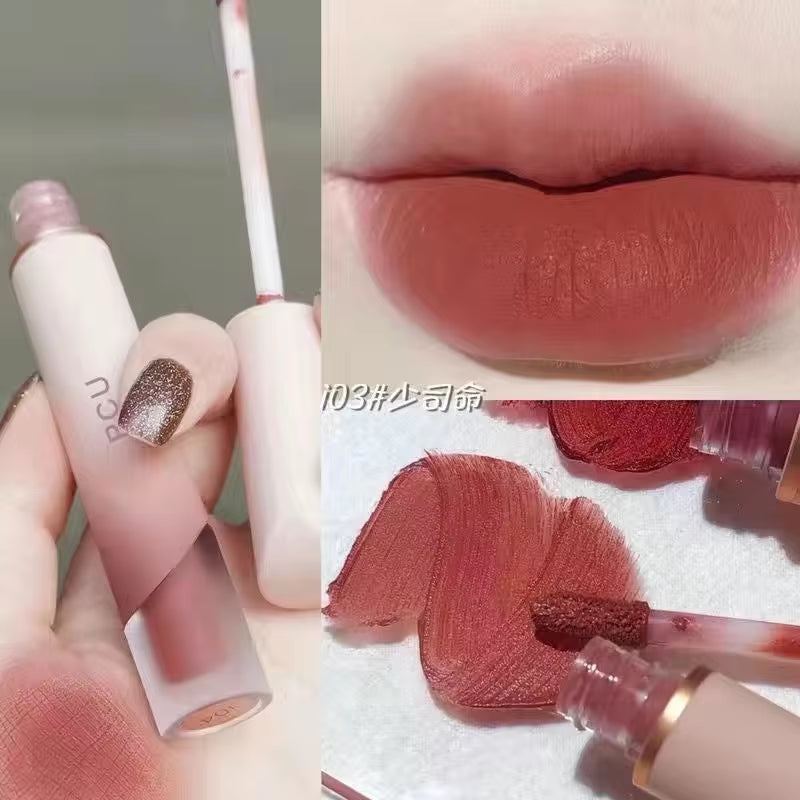 Crema de Lápiz Labial Mate de Terciopelo – Tinte de Labios Rojo Sexy, Hidratante, Brillo de Larga Duración, Maquillaje Impermeable, Cosméticos Coreanos, 6 Colores